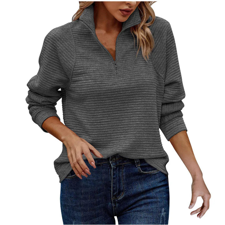 Dames Trui met Rits | Zachte Gebreide Sweater met Hoge Kraag of Halve Rits