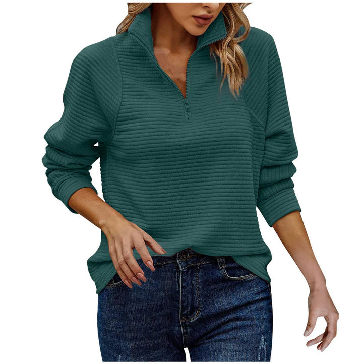 Dames Trui met Rits | Zachte Gebreide Sweater met Hoge Kraag of Halve Rits