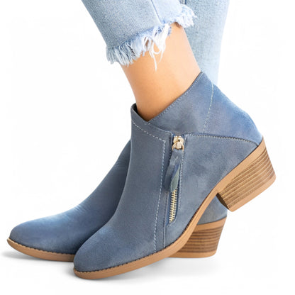 Nova Dames Enkellaarsjes – Leren Ankle Boots met Chunky Hak & Zijrits
