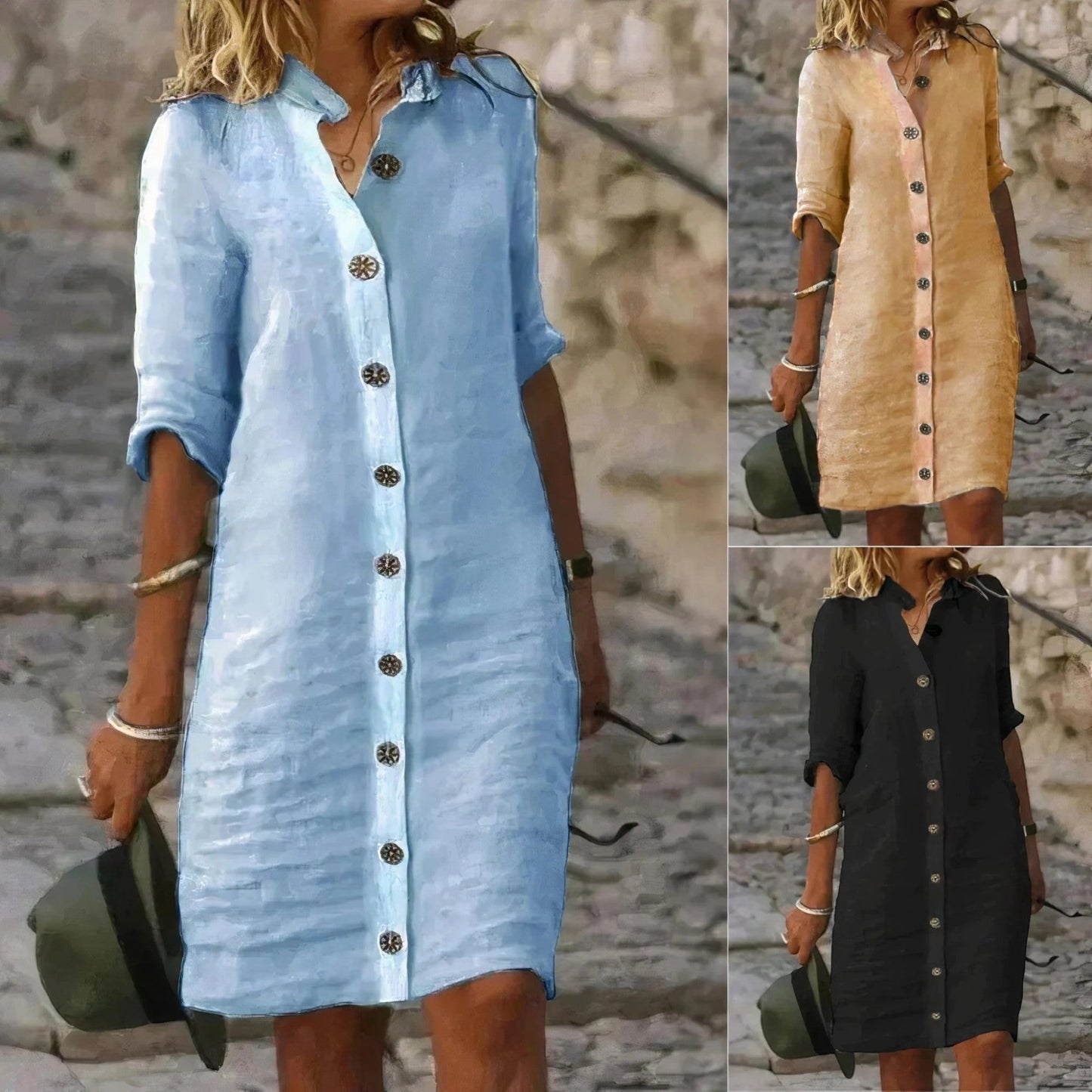 Stijlvolle Linnen Damesjurk met Knoopsluiting | Luchtige Zomerjurk voor Casual of Elegant Gebruik – Elina