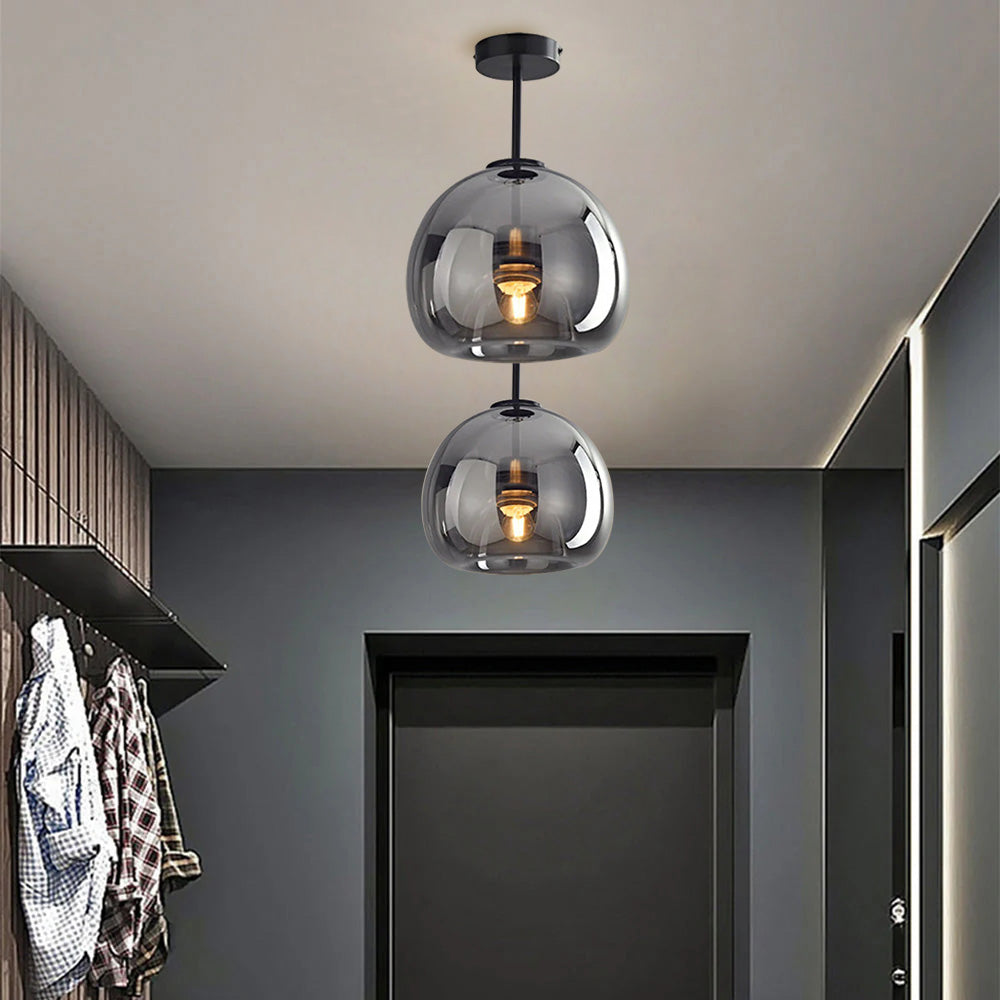 Set van 2 Moderne Koperkleurige Glazen Plafondlampen | Sfeervolle Verlichting voor Hal of Overloop – CopperGlow Duo