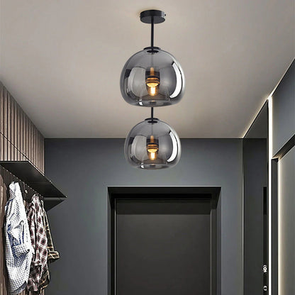 Set van 2 Moderne Koperkleurige Glazen Plafondlampen | Sfeervolle Verlichting voor Hal of Overloop – CopperGlow Duo