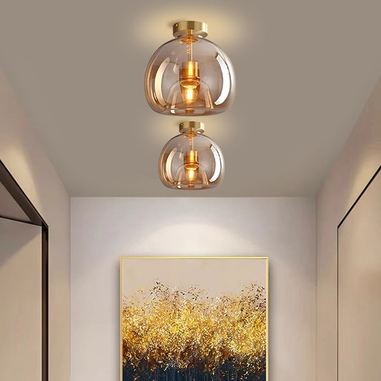 Set van 2 Moderne Koperkleurige Glazen Plafondlampen | Sfeervolle Verlichting voor Hal of Overloop – CopperGlow Duo