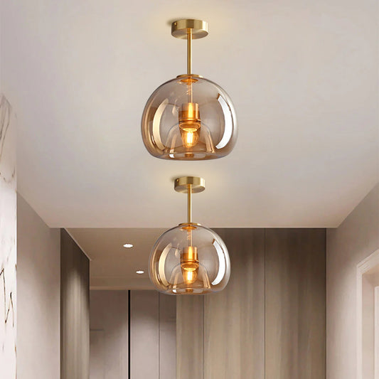 Set van 2 Moderne Koperkleurige Glazen Plafondlampen | Sfeervolle Verlichting voor Hal of Overloop – CopperGlow Duo