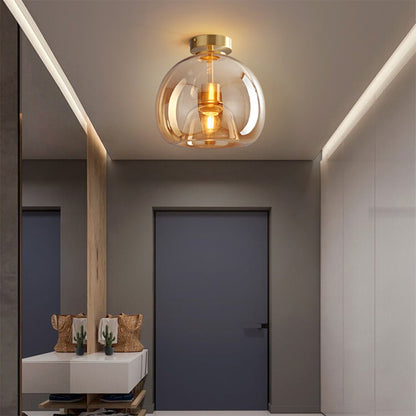 Set van 2 Moderne Koperkleurige Glazen Plafondlampen | Sfeervolle Verlichting voor Hal of Overloop – CopperGlow Duo