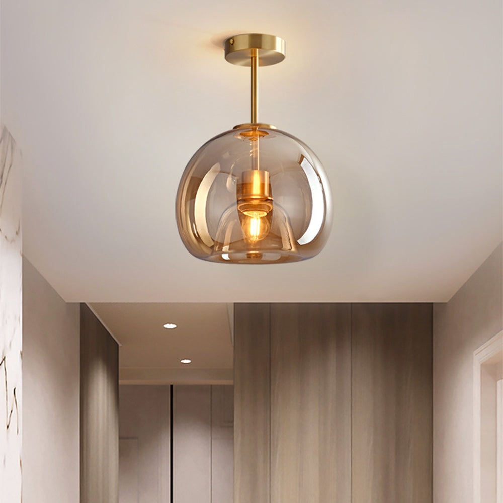 Set van 2 Moderne Koperkleurige Glazen Plafondlampen | Sfeervolle Verlichting voor Hal of Overloop – CopperGlow Duo