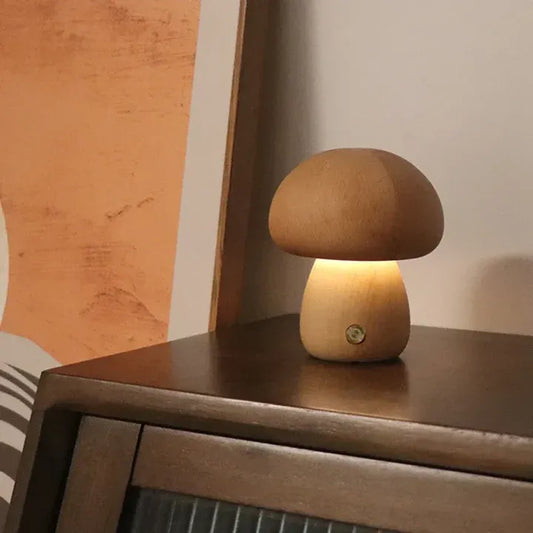 Houten Paddenstoellamp | Mystieke Sfeerlamp met Natuurlijke Look voor Slaapkamer of Woonkamer – ForestGlow