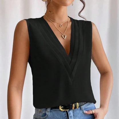 Léa | Elegante Blouse met V-hals | Mouwloos