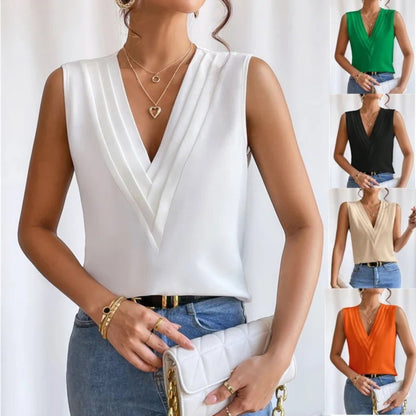 Léa | Elegante Blouse met V-hals | Mouwloos