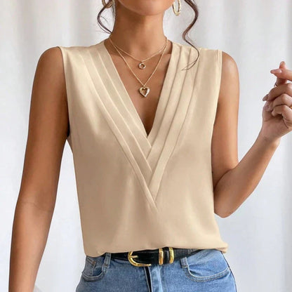 Léa | Elegante Blouse met V-hals | Mouwloos