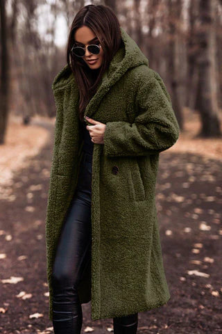 Lange Teddy Jas voor Dames met Capuchon | Modieuze Winterjas met Zachte Fleecevoering
