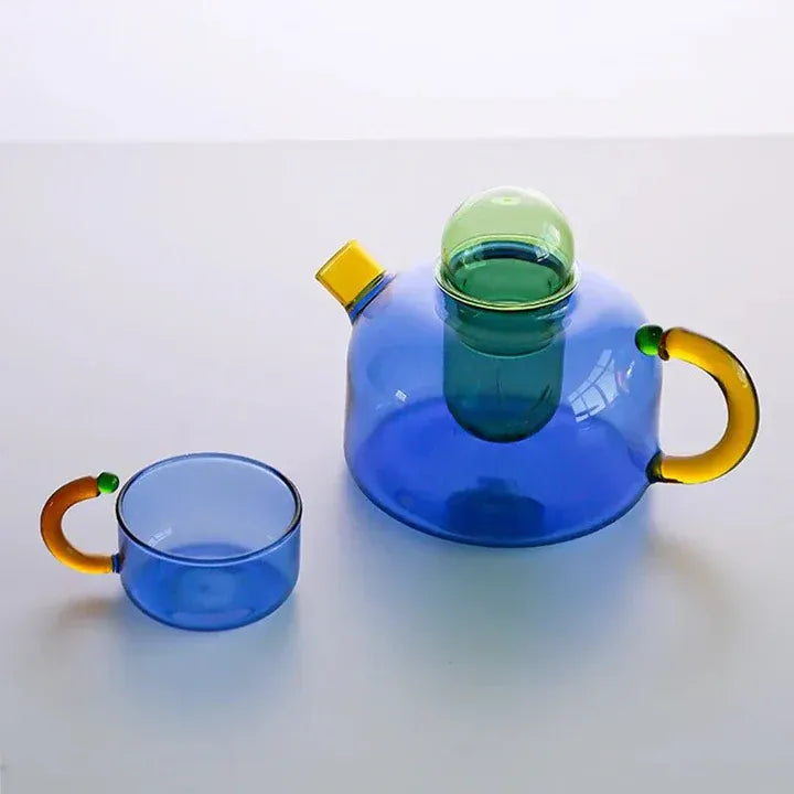 Elegante Glazen Waterketel met Mokken | Transparant Design met Contrasterende Kleuren voor Stijlvol Thee- of Koffiemoment – BrewStyle Set