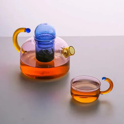 Elegante Glazen Waterketel met Mokken | Transparant Design met Contrasterende Kleuren voor Stijlvol Thee- of Koffiemoment – BrewStyle Set