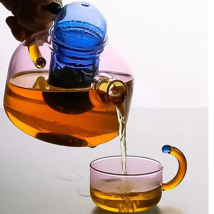 Elegante Glazen Waterketel met Mokken | Transparant Design met Contrasterende Kleuren voor Stijlvol Thee- of Koffiemoment – BrewStyle Set