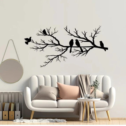 Metalen Muurdecoratie Vogels op Tak | Stijlvolle Wandkunst voor Moderne of Klassieke Interieurs – BirdBranch Wall Art