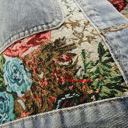 Trendy Gebloemde Denim Jas | Kort