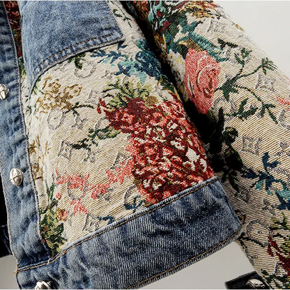 Trendy Gebloemde Denim Jas | Kort