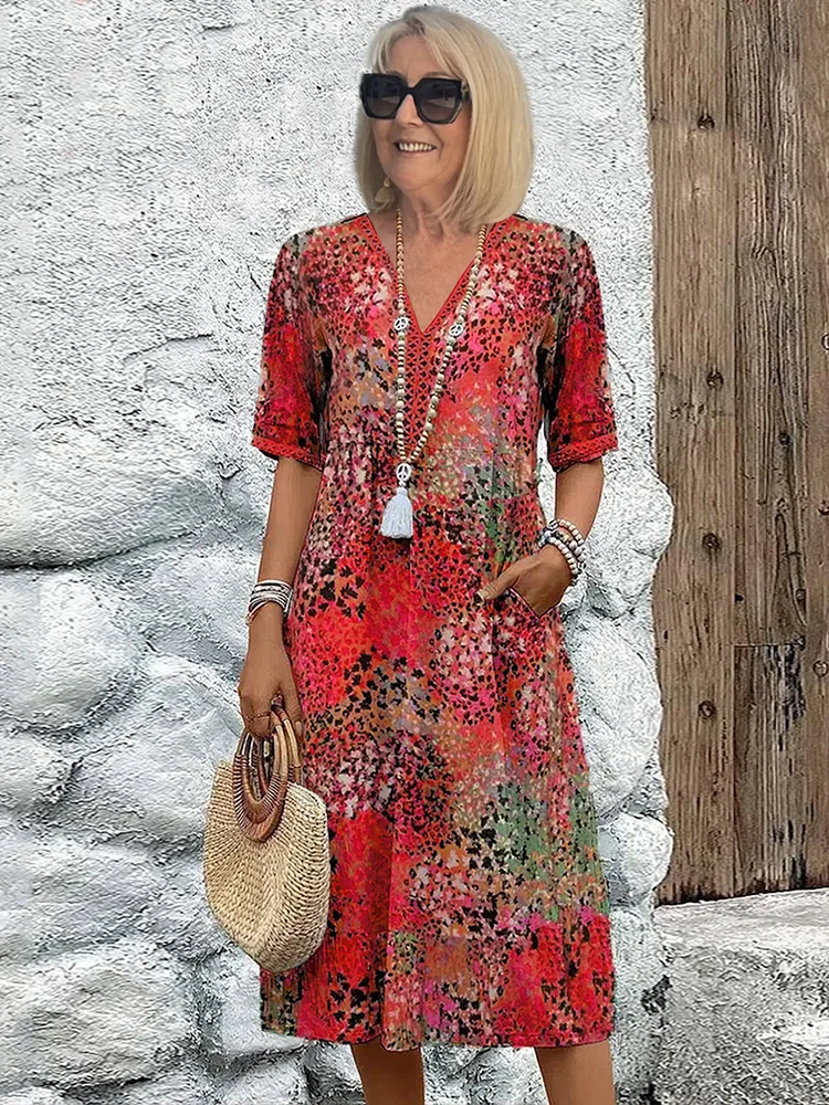 Elegante Midi Jurk met Bloemenprint – Amara