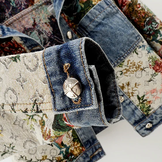Trendy Gebloemde Denim Jas | Kort
