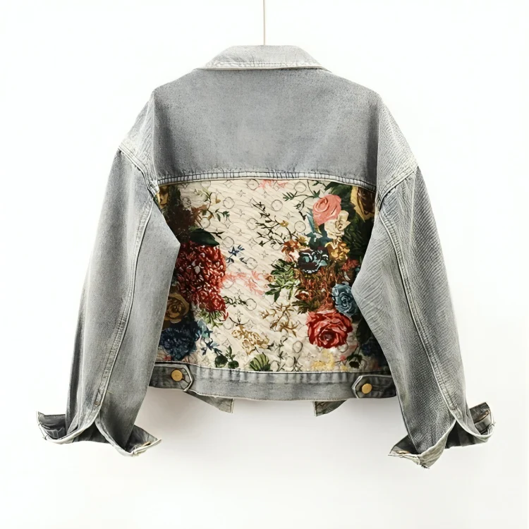 Trendy Gebloemde Denim Jas | Kort