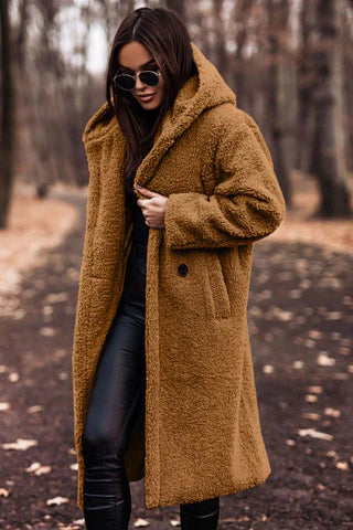 Lange Teddy Jas voor Dames met Capuchon | Modieuze Winterjas met Zachte Fleecevoering