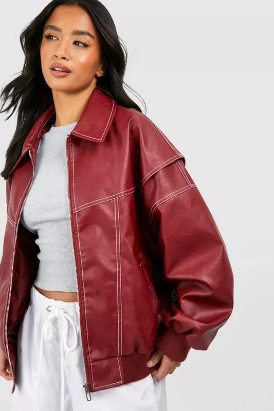 Oversized Leren Jasje Dames | Trendy Faux Leather Jack voor Najaar & Voorjaar