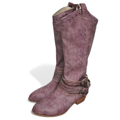 WesternChic Dames Cowboylaarzen – Vintage Kniehoge Laarzen met Zijrits & Trendy Design