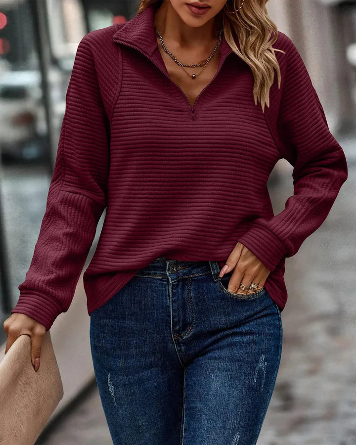 Dames Trui met Rits | Zachte Gebreide Sweater met Hoge Kraag of Halve Rits