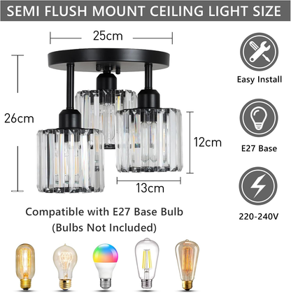 Moderne Kristallen Semi-Flush Plafondlamp | Sfeervolle LED Verlichting voor Slaapkamer – CrystalGlow Ceiling Light